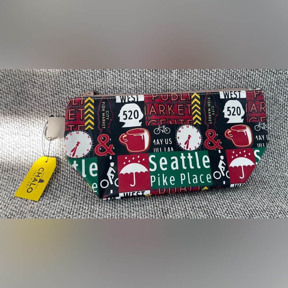 CHALOU Seattle Themed Cosmetic Bag - Black and Red